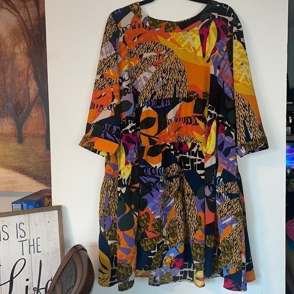 Avenue Happy Tier Yellow Palm Print Dress - Picture 4 of 5